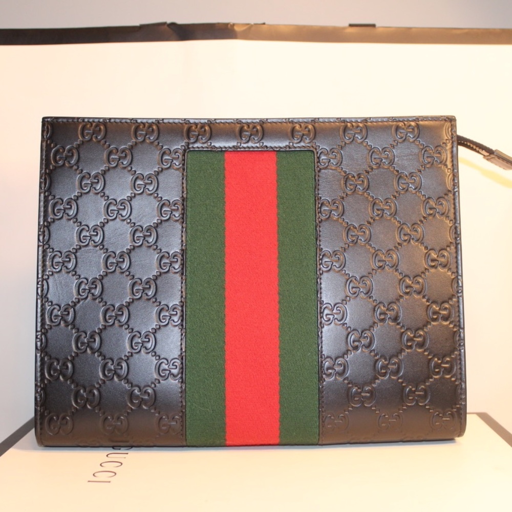Gucci Men's Black Signature Web Pouch